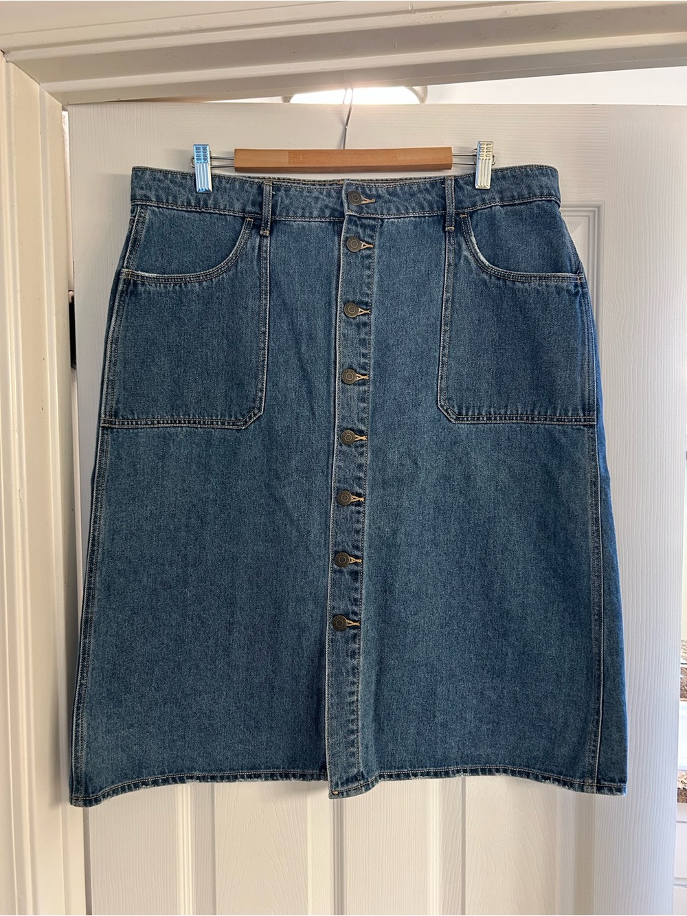 Old Navy Button-Front Blue Denim Midi Skirt